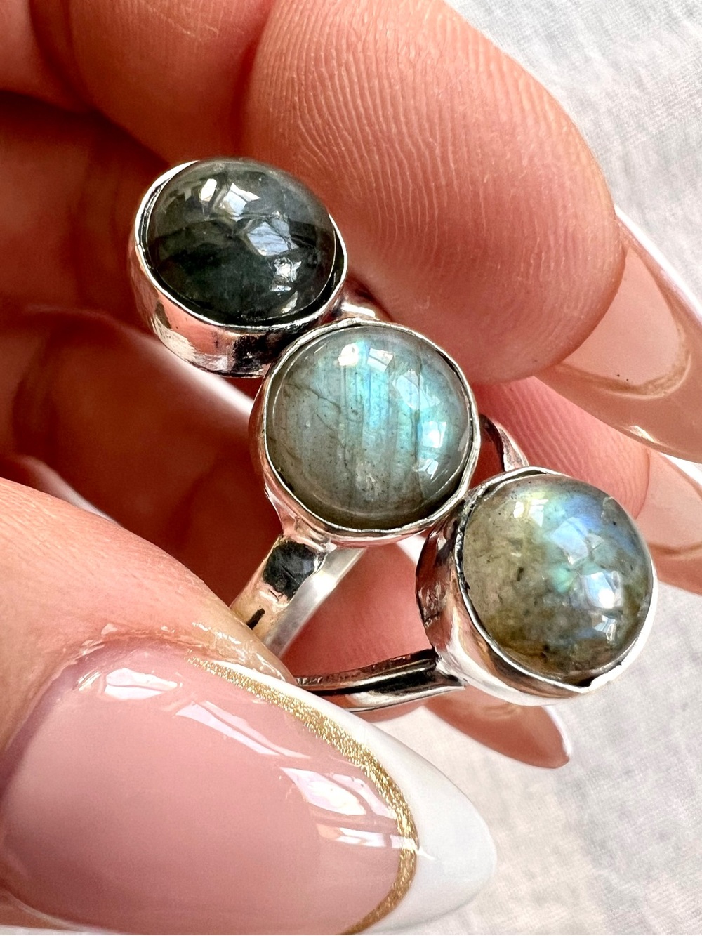 925 Triple FLASH LABRADORITE Bubble Ring 7.5